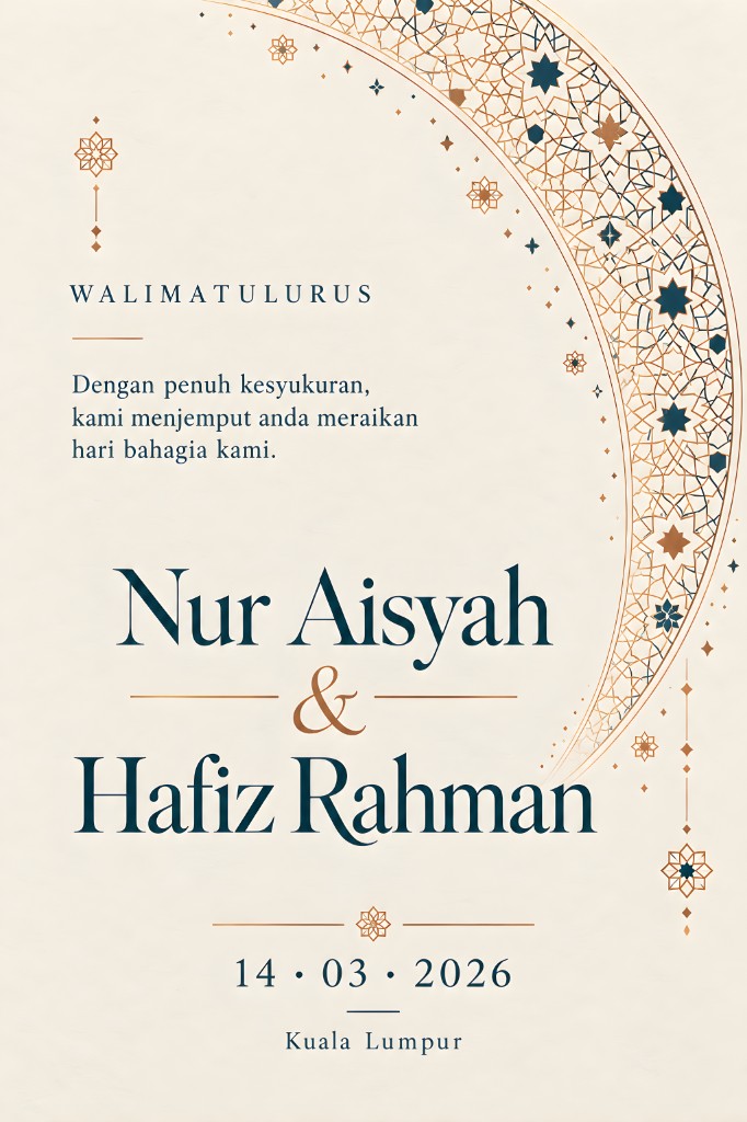 Nur Aisyah and Hafiz Rahman wedding invitation, Kuala Lumpur